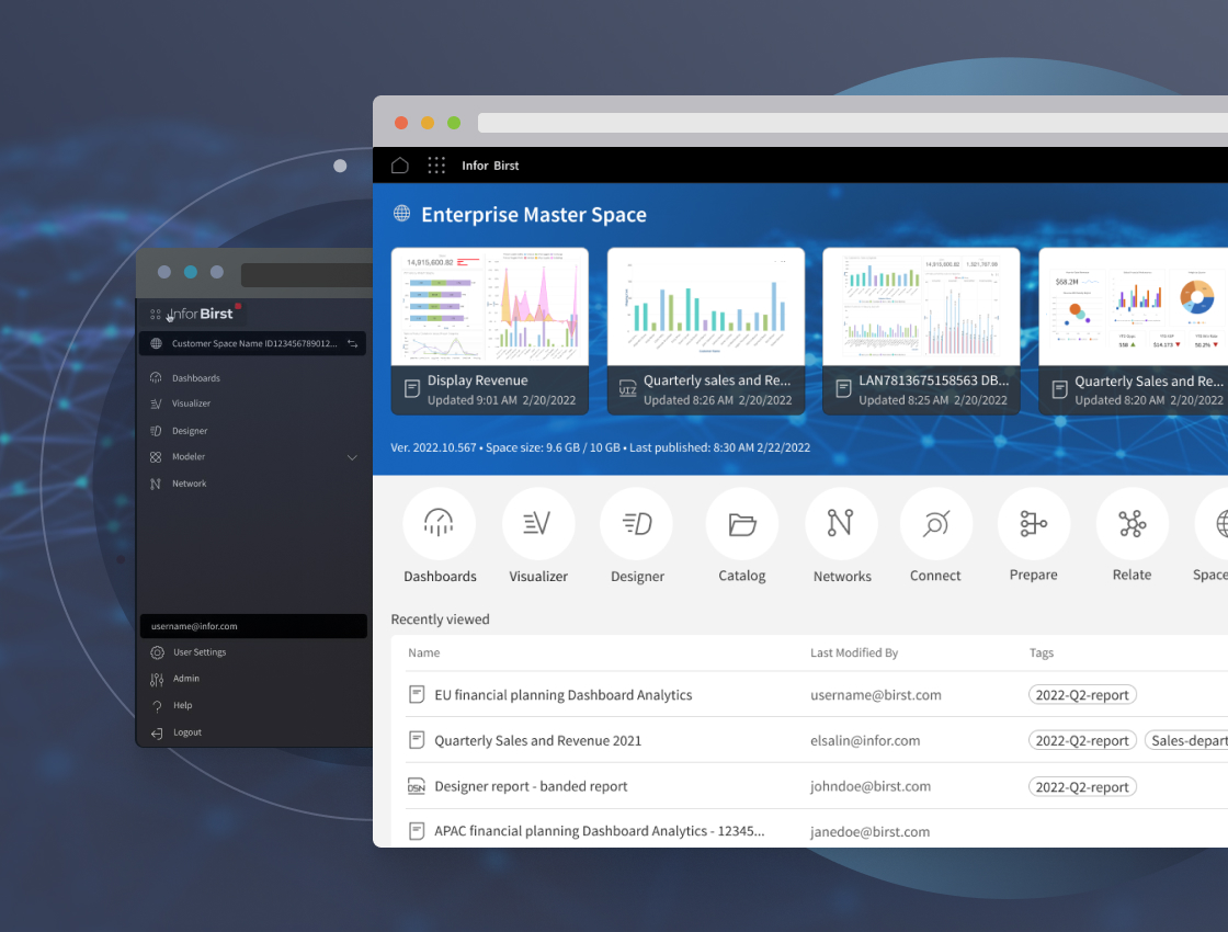 Infor Birst Home Navigation Redesign